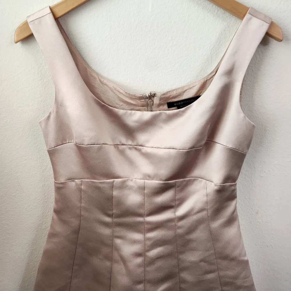 BCBGMaxazria Womens Satin Dress Formal Tulle Fit & Flare‎ Champagne Gold Size 4